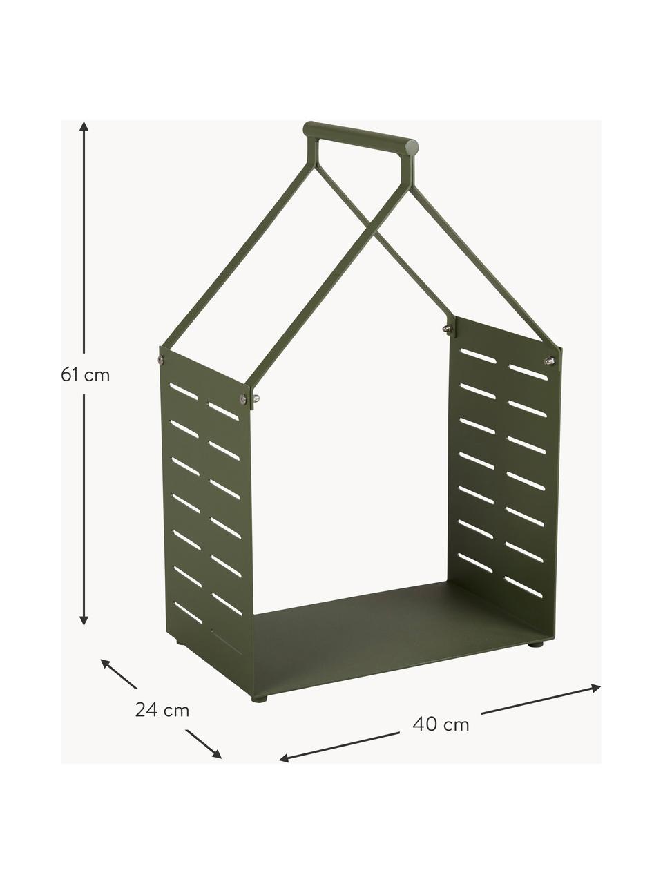 Cesto in metallo per legna da ardere Belfort, Alluminio rivestito, Verde oliva, Larg. 40 x Prof. 24 cm