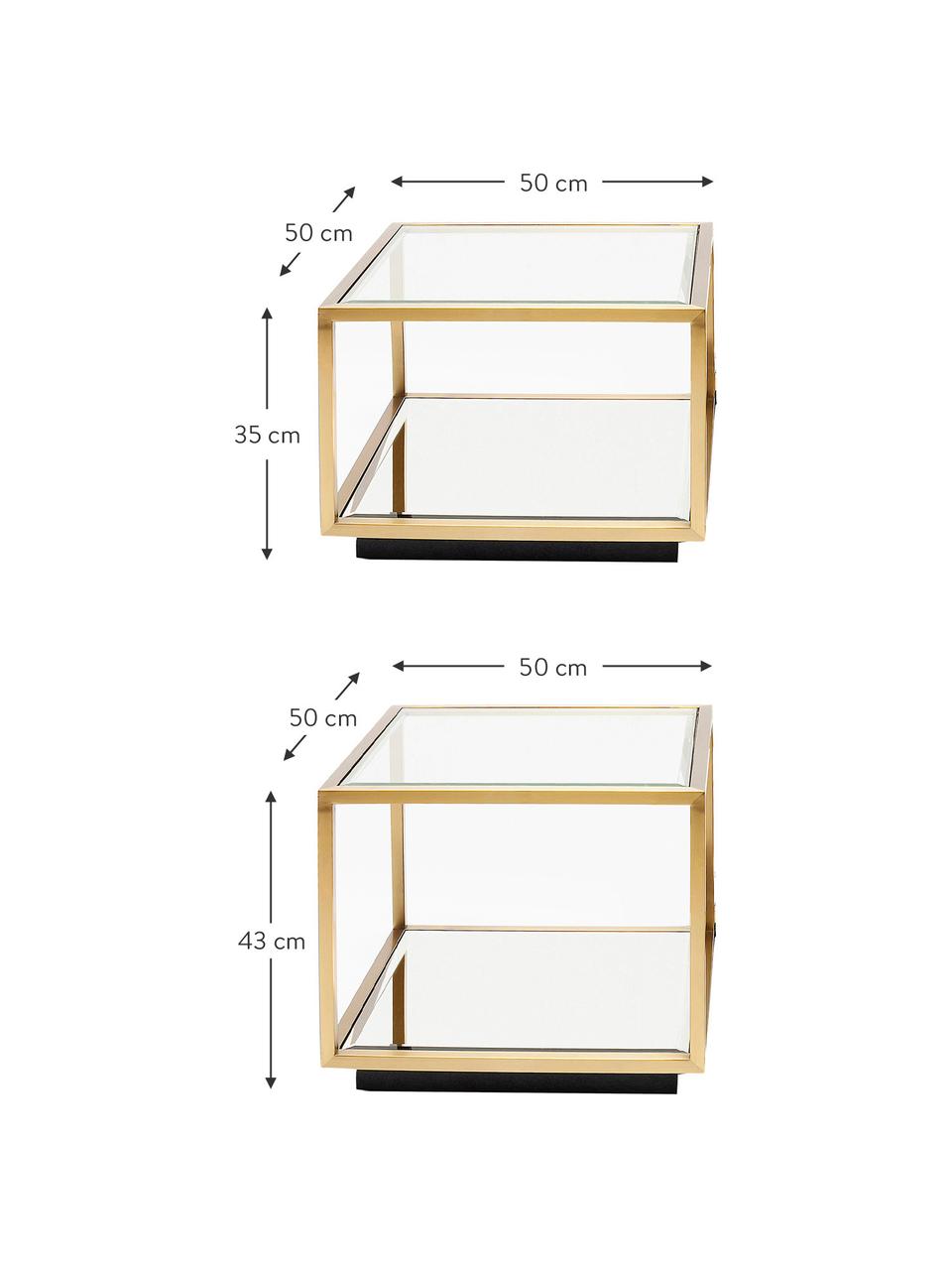 Set de mesas de centro Luigi, 4 uds., Estructura: acero inoxidable pintado, Tablero: vidrio laminado, Patas: tableros de fibra de dens, Dorado, Set de diferentes tamaños