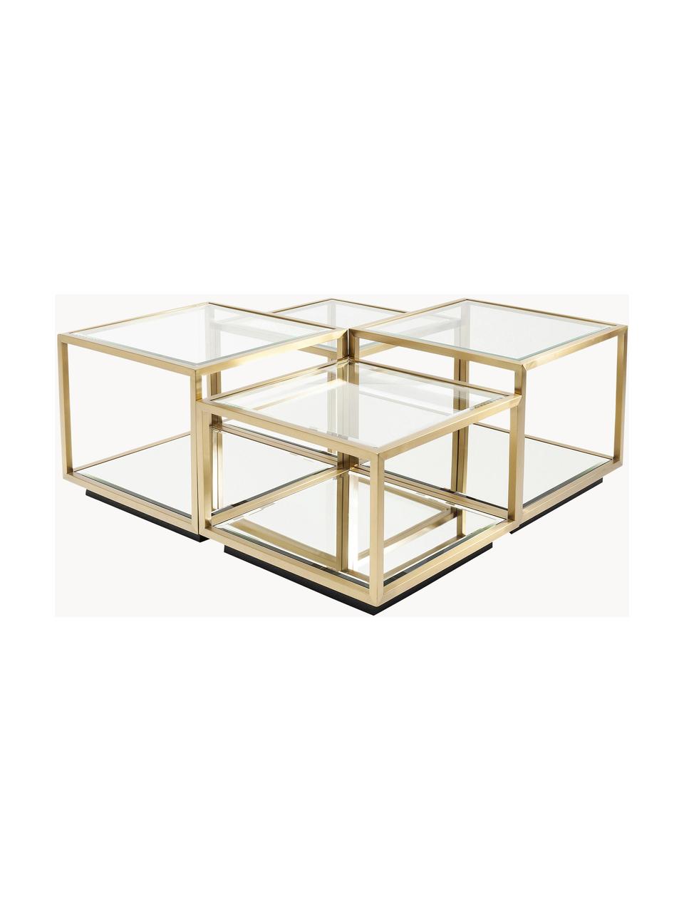 Salontafels Luigi met spiegelonderstel, set van 4, Frame: gelakt edelstaal, Bodem: spiegelglas, Poten: gelakt MDF, Goudkleurig, Set met verschillende formaten