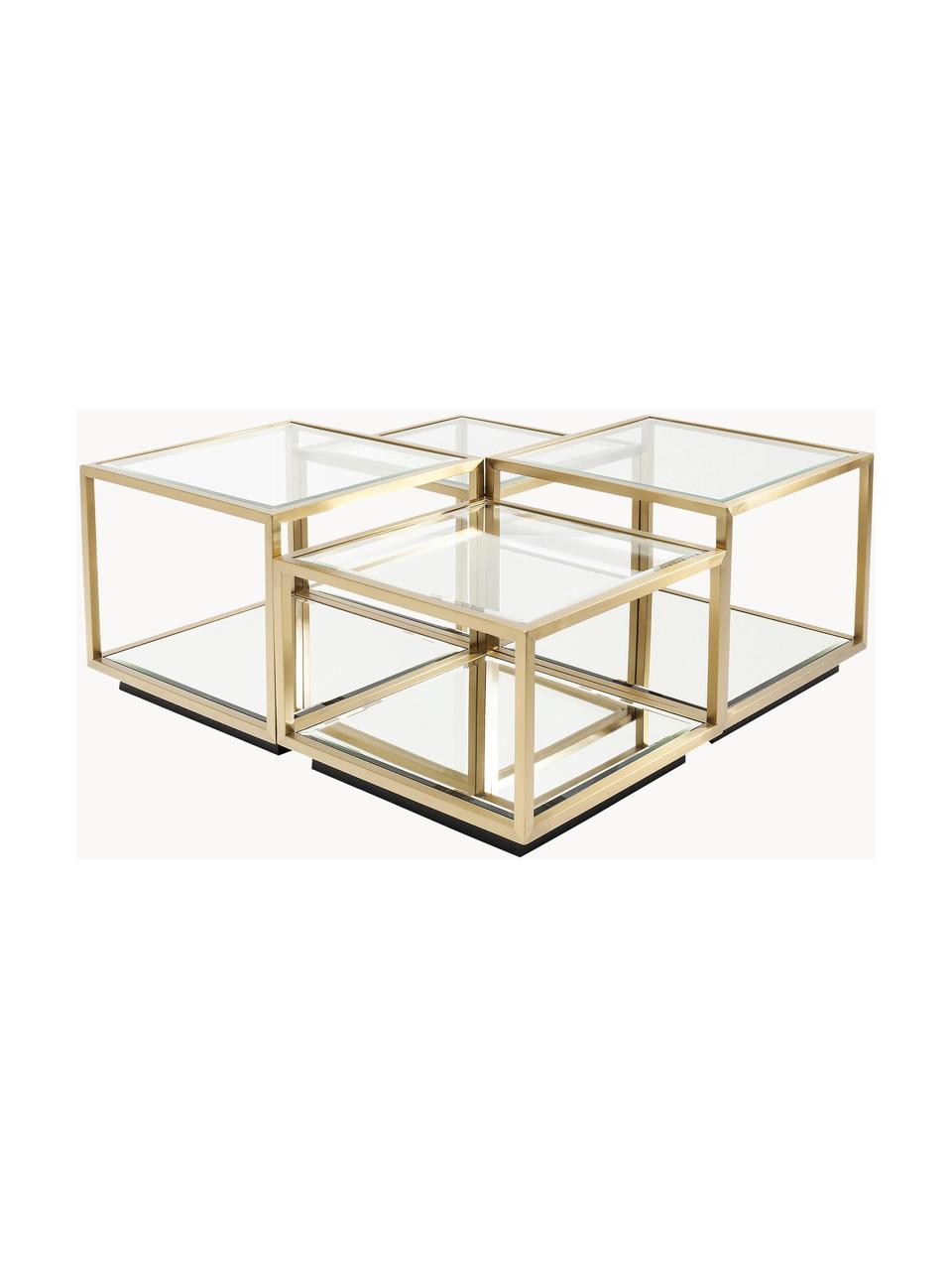Salontafelset Luigi met spiegel-bodem, 4-delig, Frame: gelakt edelstaal, Bodem: spiegelglas, Poten: gelakt MDF, Goudkleurig, Set met verschillende formaten