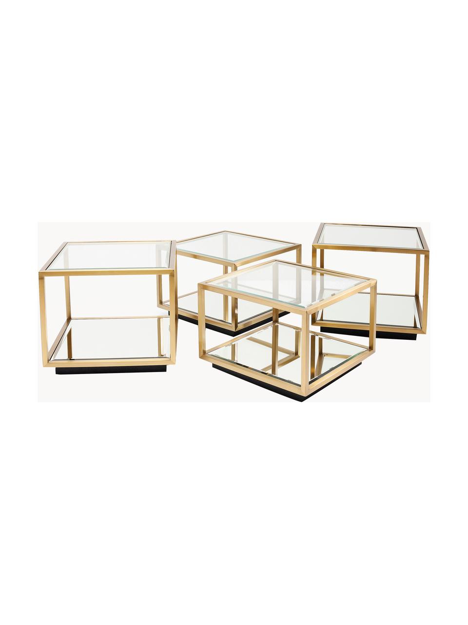 Salontafels Luigi met spiegelonderstel, set van 4, Frame: gelakt edelstaal, Bodem: spiegelglas, Poten: gelakt MDF, Goudkleurig, Set met verschillende formaten