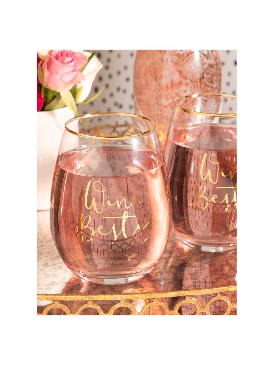 Gläser Wine Bestie mit goldener Aufschrift, 2 Stück, Glas, Transparent, Goldfarben, Ø 10 x H 13 cm