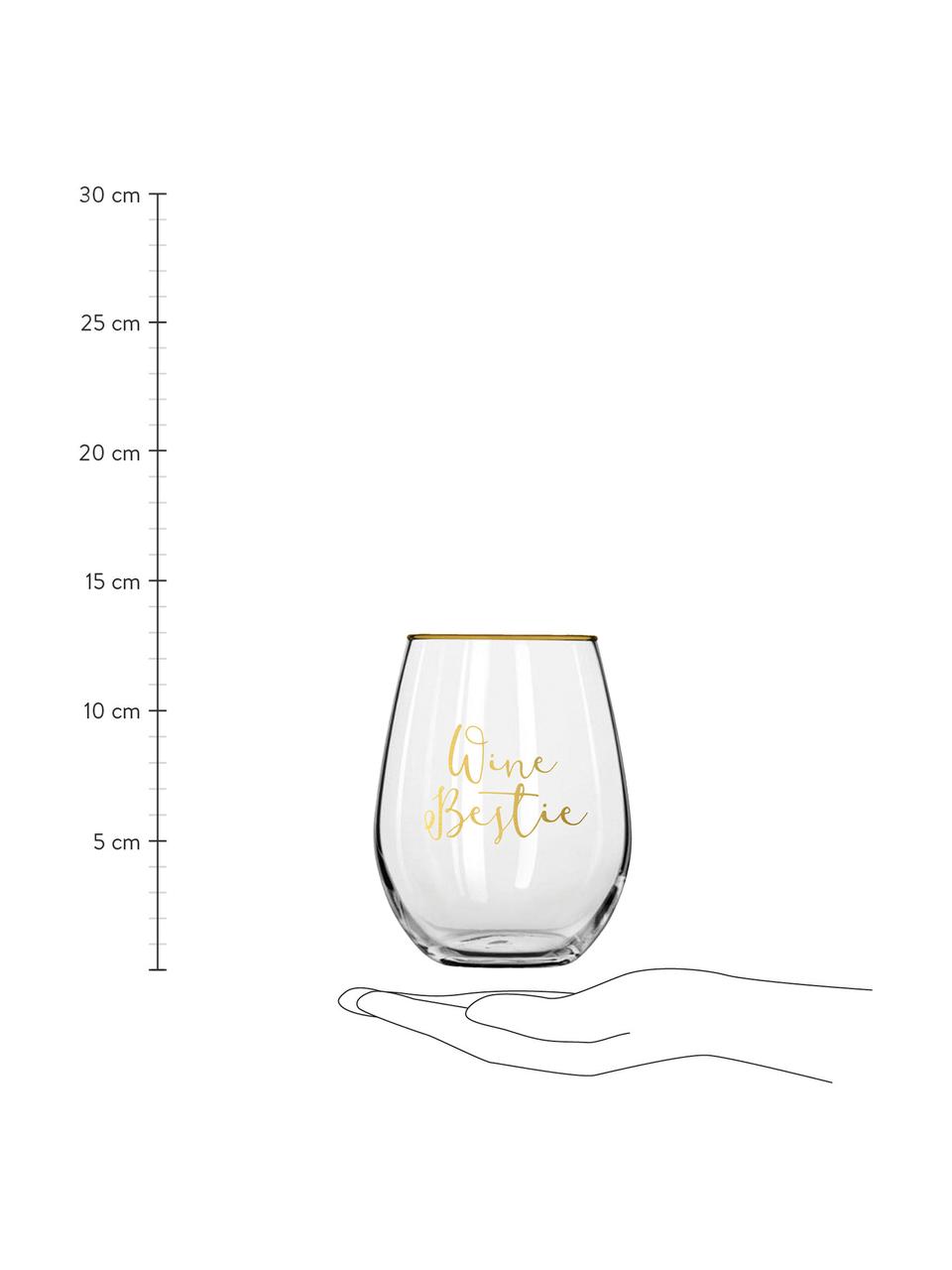 Bicchiere con scritta dorata Wine Bestie 2 pz, Vetro, Trasparente, dorato, Ø 10 x Alt. 13 cm