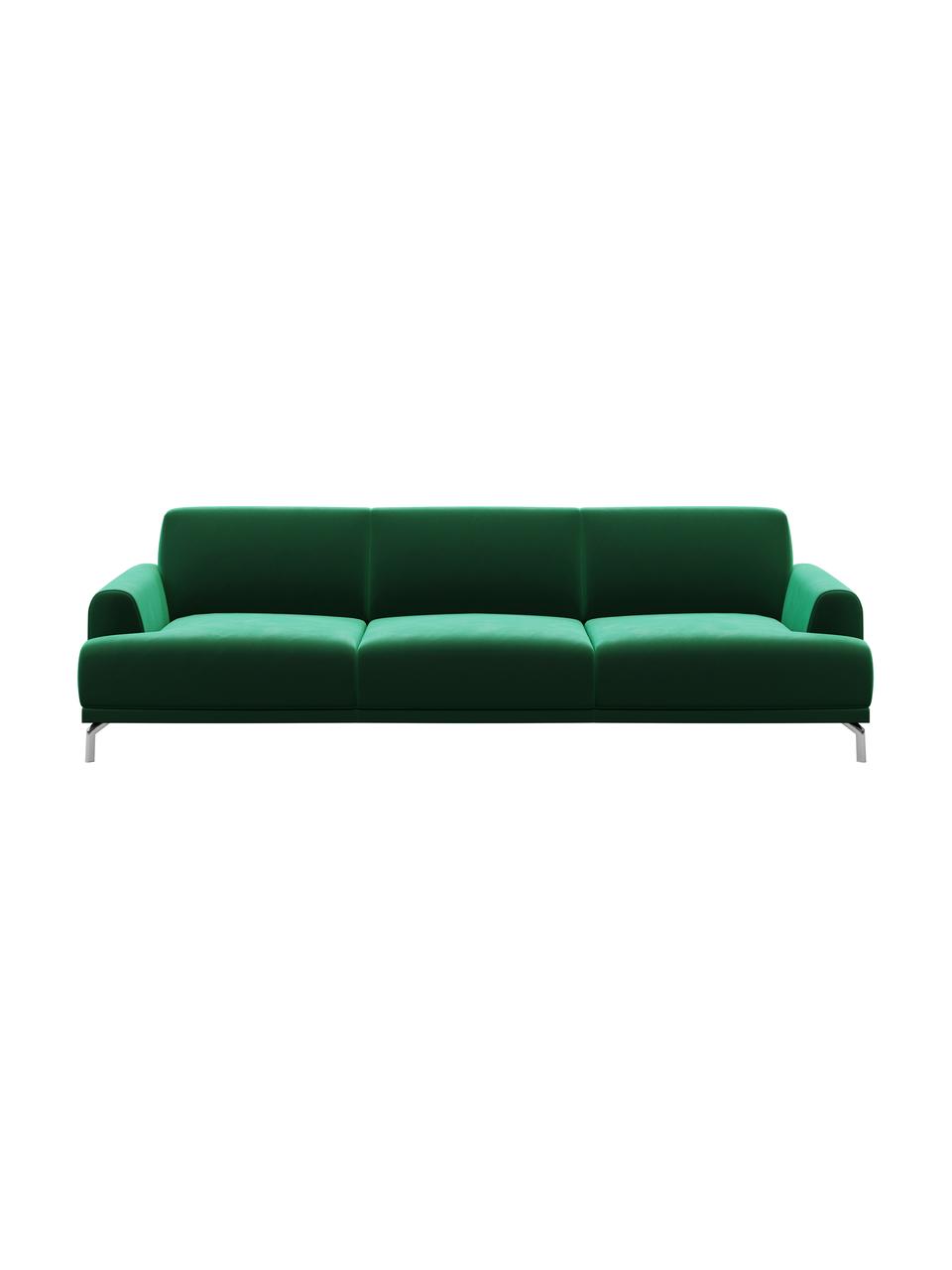 Sofa z aksamitu Puzo (3-osobowa), Tapicerka: 100% aksamit poliestrowy,, Nogi: metal lakierowany, Ciemny zielony, S 240 x G 84 cm