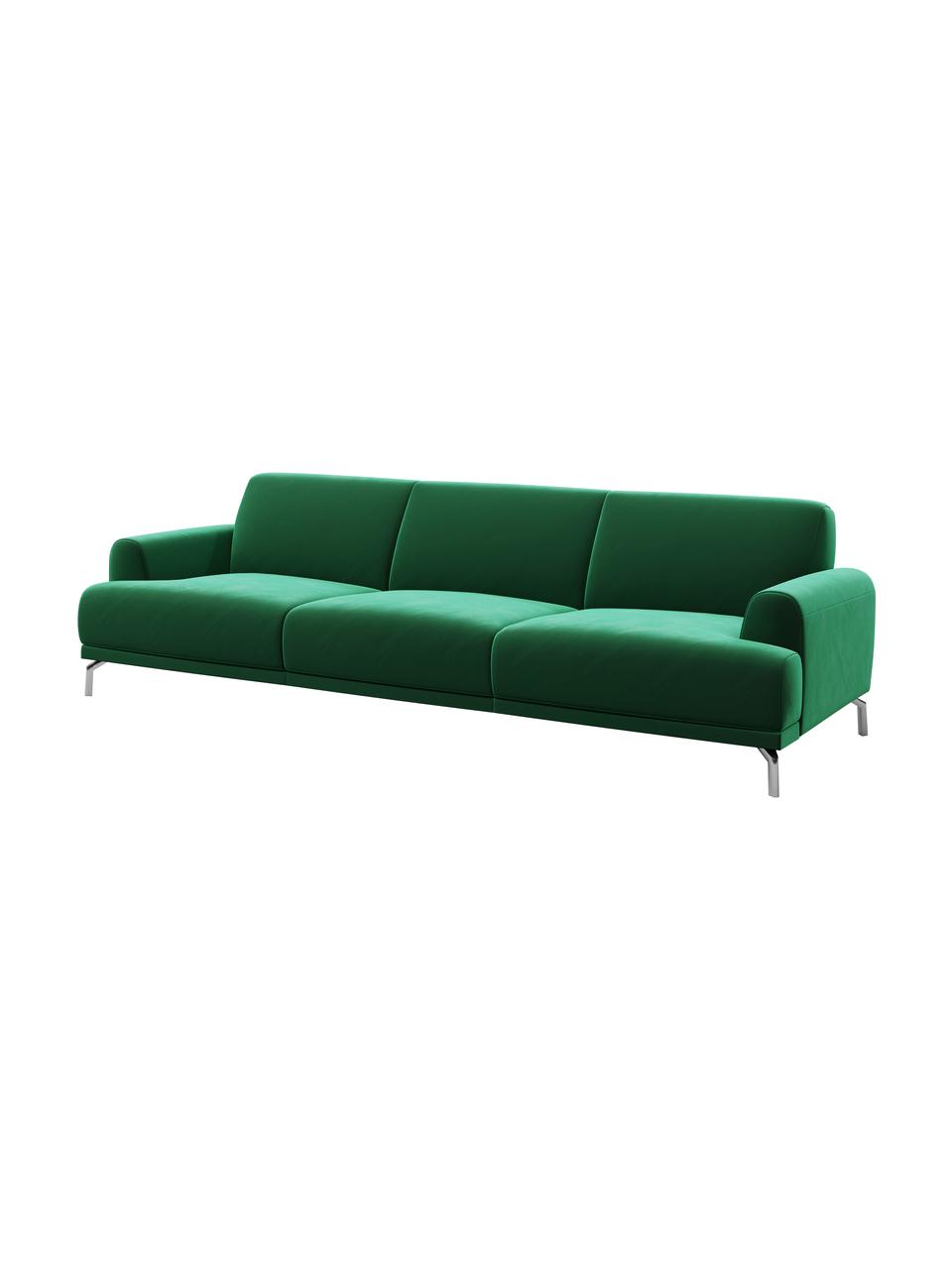 Sofá de terciopelo Puzo (3 plazas), Tapizado: 100% terciopelo de poliés, Patas: metal pintado, Verde oscuro, An 240 x F 84 cm