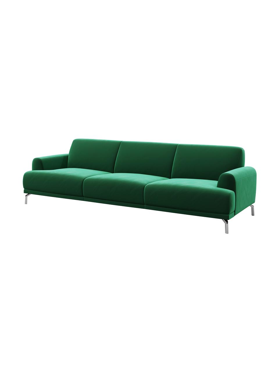 Sofa z aksamitu Puzo (3-osobowa), Tapicerka: 100% aksamit poliestrowy,, Nogi: metal lakierowany, Ciemny zielony, S 240 x G 84 cm