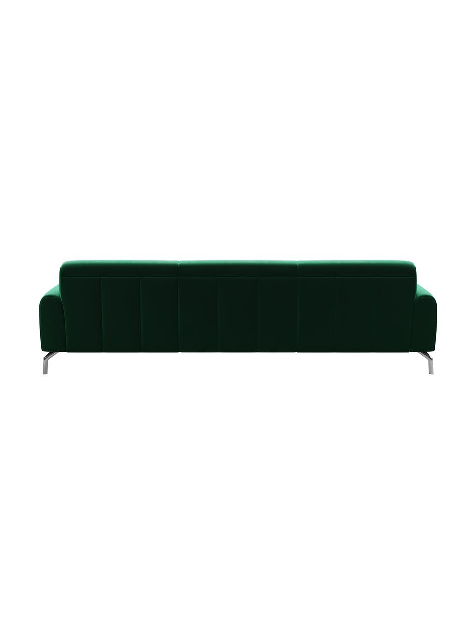 Divano 3 posti in velluto verde scuro Puzo, Rivestimento: 100% velluto di poliester, Sottostruttura: compensato, legno di fagg, Piedini: metallo verniciato, Verde scuro, Larg. 240 x Alt. 84 cm