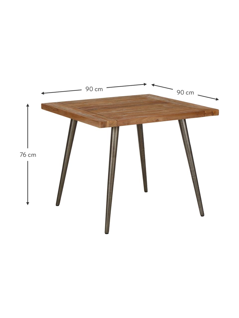 Esstisch Kapal aus recyceltem Teakholz, 90 x 90 cm, Tischplatte: 3.5 cm starkes, recycelte, Beine: Stahl mit gewollten Gebra, Teakholz, B 90 x T 90 cm