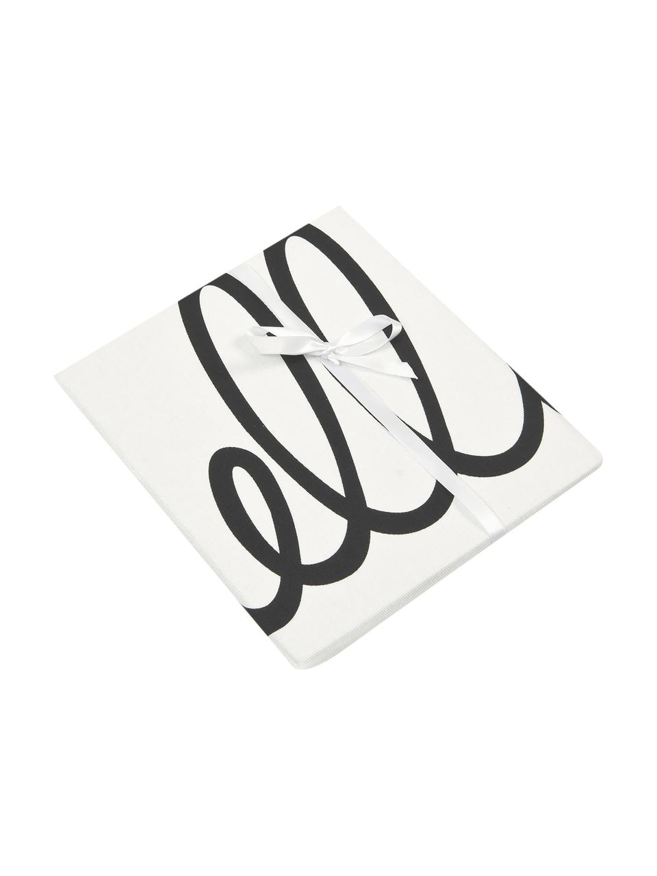 Kissenhülle Hello mit Schriftzug in Schwarz/Weiß, 100% Baumwolle, Panamabindung, Schwarz, Cremeweiß, 40 x 40 cm