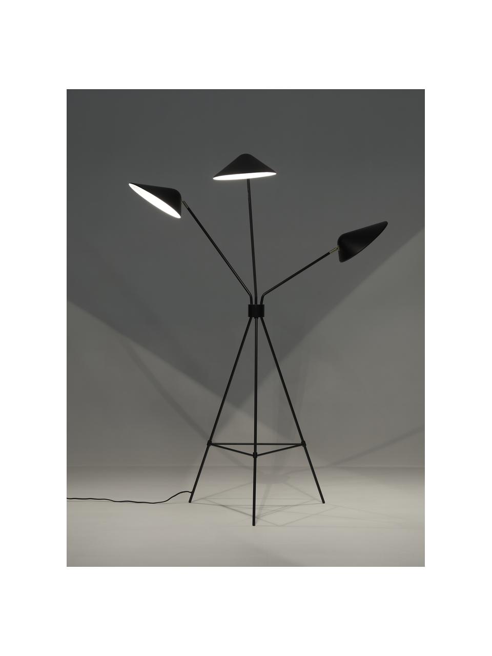 Lampada da terra treppiede grande Neron, Decorazione: metallo ottonato, Nero, Alt. 170 cm