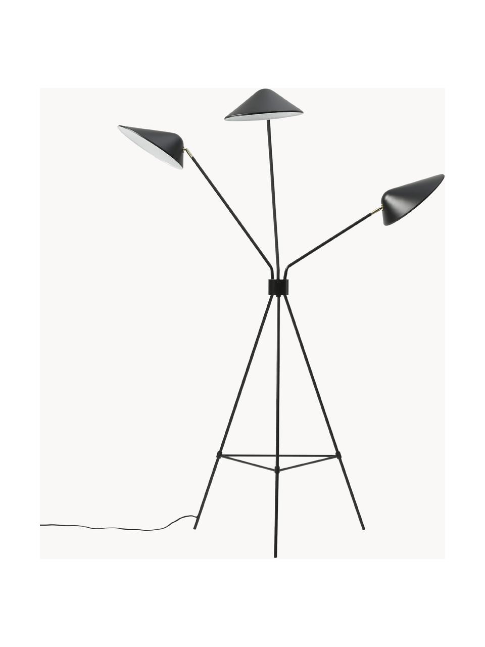Lampada da terra treppiede grande Neron, Decorazione: metallo ottonato, Nero, Alt. 170 cm