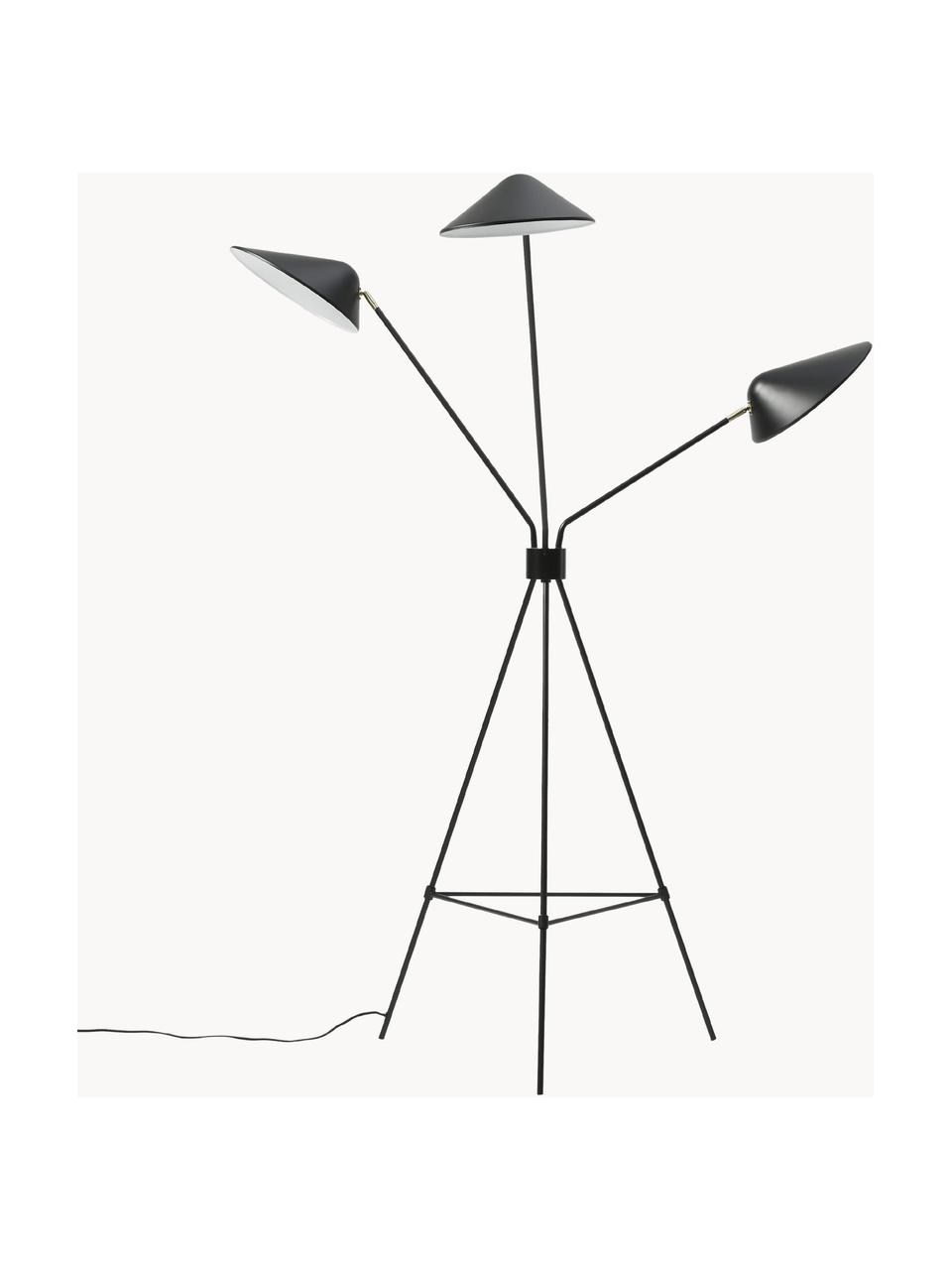 Grote tripod vloerlamp Neron, Decoratie: vermessingd metaal, Zwart, H 170 cm