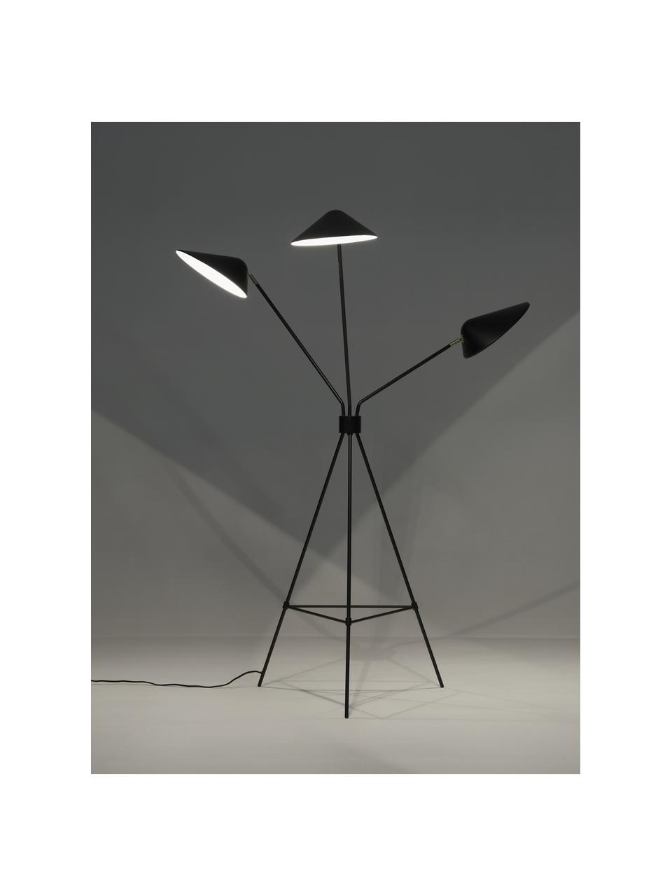 Grote tripod vloerlamp Neron, Decoratie: vermessingd metaal, Zwart, H 170 cm