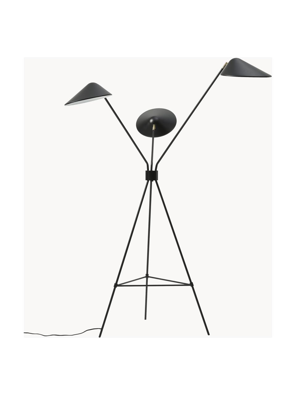 Grosse Tripod-Stehlampe Neron, Dekor: Metall, vermessingt, Schwarz, H 170 cm