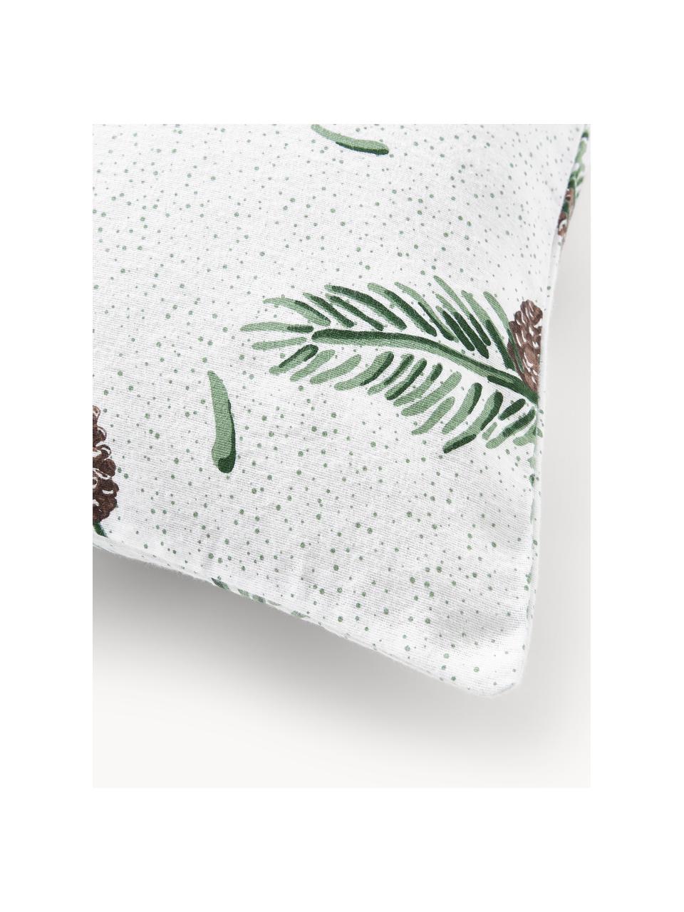 Poszewka na poduszkę z flaneli Pinecone, Biały, zielony, brązowy, S 40 x D 80 cm
