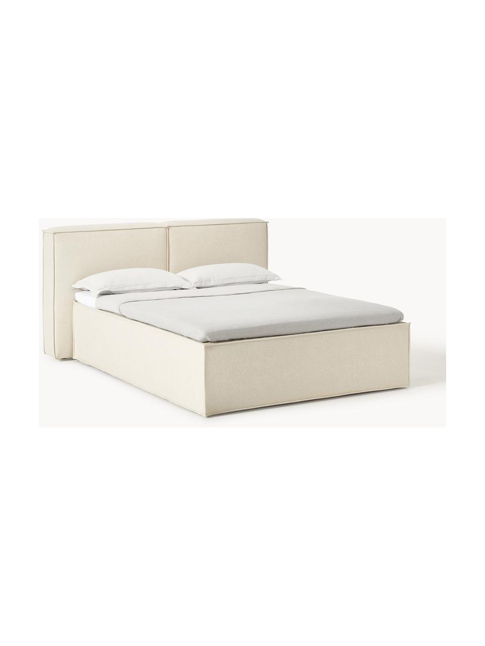 Boxspringbett Lennon, Bezug: 100 % Polyester Der strap, Matratze: 7-Zonen-Taschenfederkern, Füße: Massives Birkenholz Diese, Webstoff Off White, B 140 x L 200 cm, Härtegrad H2