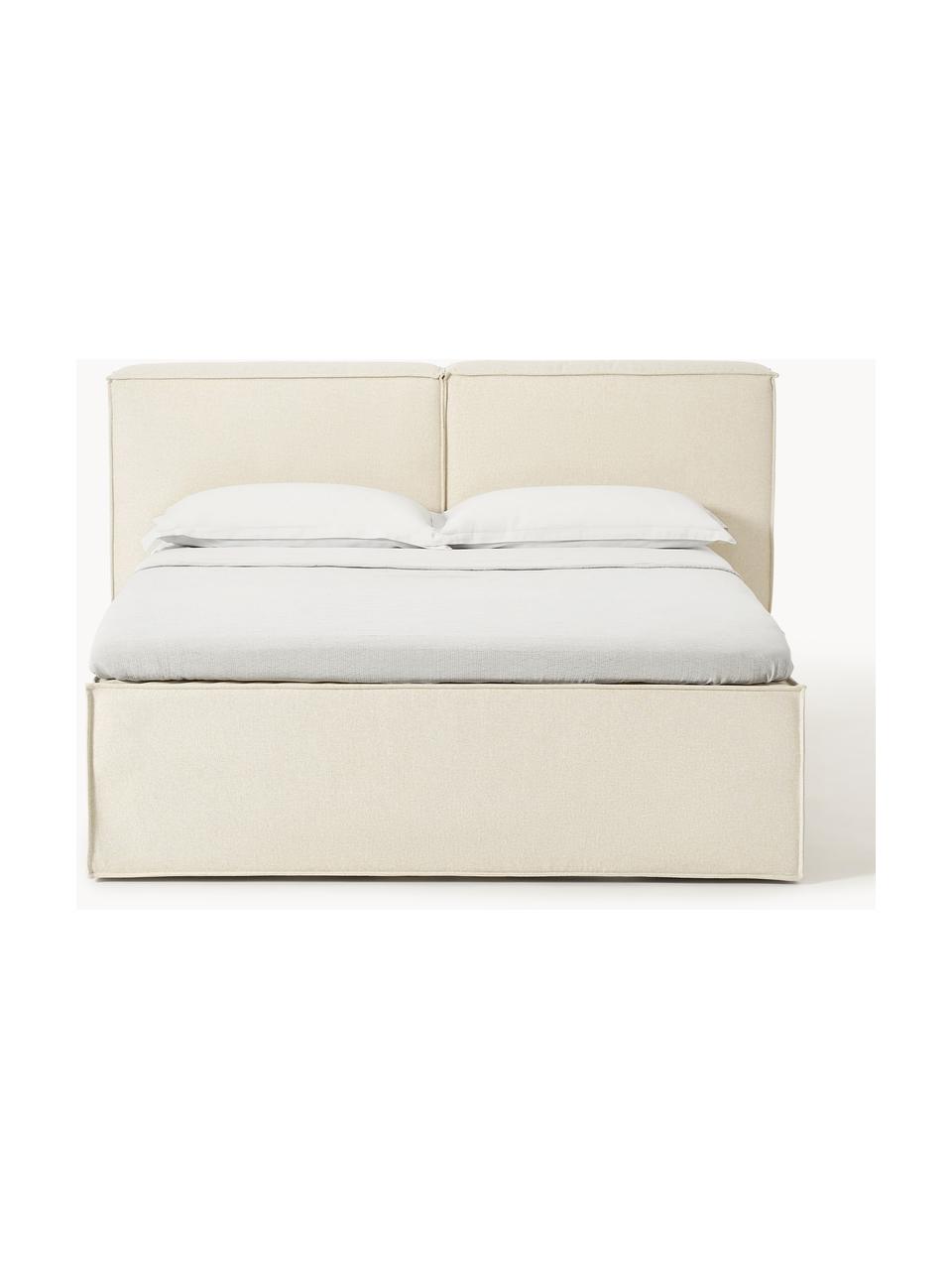 Boxspringbett Lennon, Bezug: 100 % Polyester Der strap, Matratze: 7-Zonen-Taschenfederkern, Füße: Massives Birkenholz Diese, Webstoff Off White, B 140 x L 200 cm, Härtegrad H2