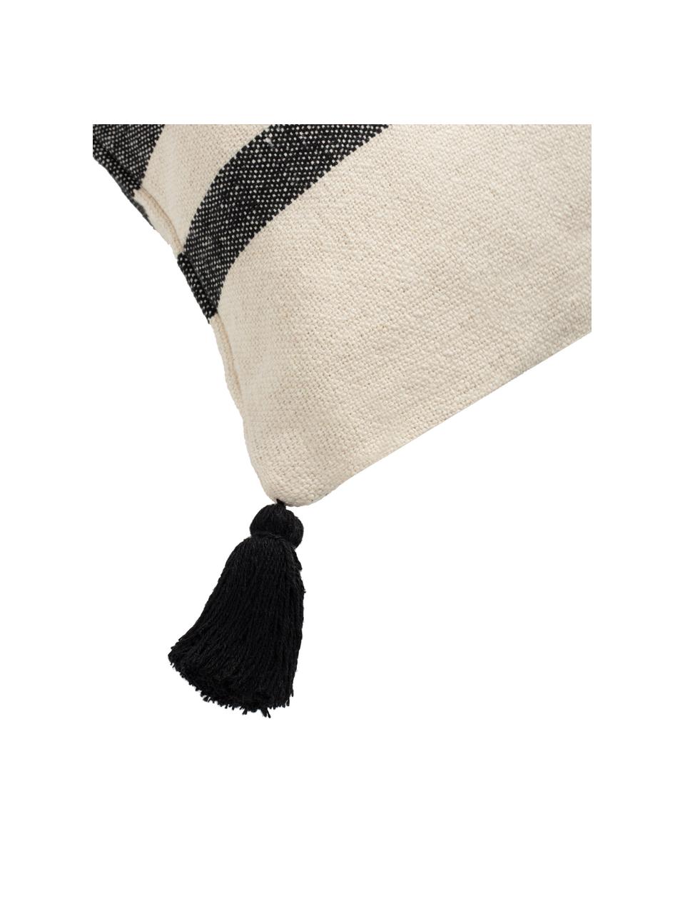 Federa arredo a righe con nappine  Zebra, 100% cotone, Nero, bianco, Larg. 45 x Lung. 45 cm