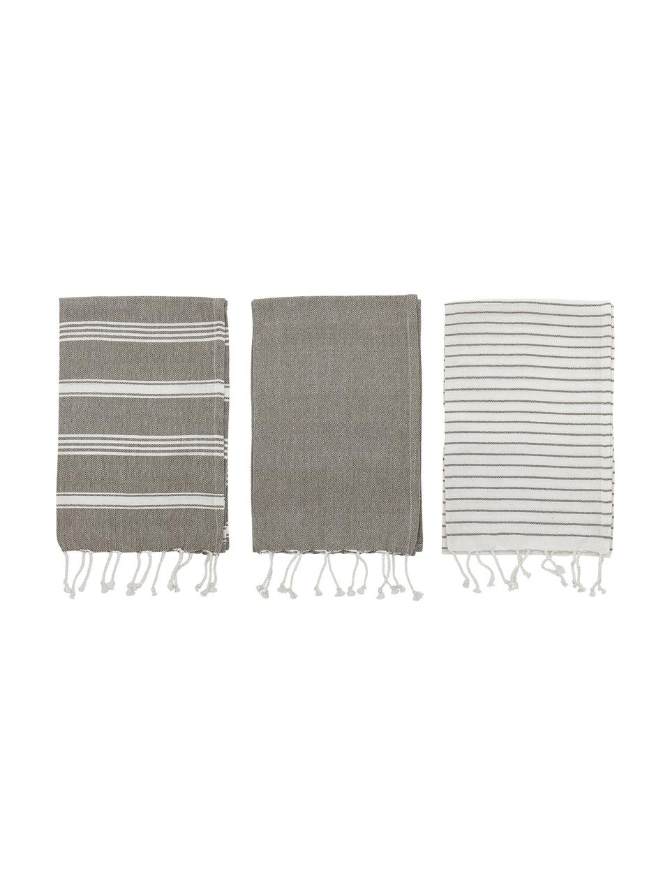Komplet ręczników kuchennych z bawełny Nature, 3 elem., Bawełna, Szary, biały, S 45 x D 70 cm