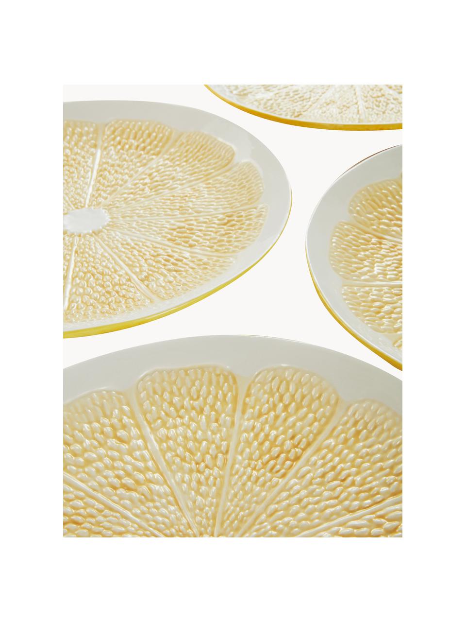 Platos llanos Lemon, 4 uds., Cerámica, Amarillo claro, blanco, Ø 85 x Al 42 cm