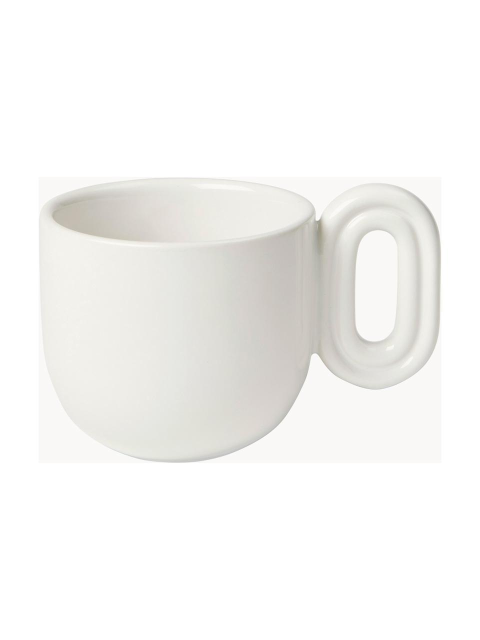 Taza de café espresso artesanal Stevns, Cerámica de gres esmaltada, Blanco Off White brillante, Ø 7 x Al 6 cm, 100 ml