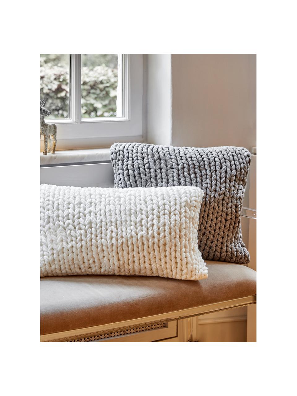 Housse de coussin grosse maille blanc Adyna, 100 % polyacrylique, Blanc crème, larg. 30 x long. 50 cm