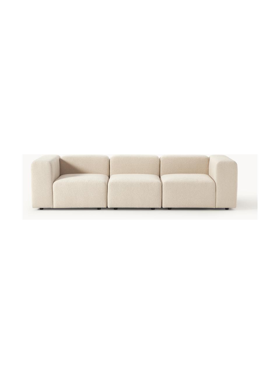 Sofá modular bouclé Lena (4 plazas), Tapizado: tejido (88% poliéster, 12, Estructura: madera de pino, contracha, Patas: plástico, Bouclé beige claro, An 284 x F 106 cm