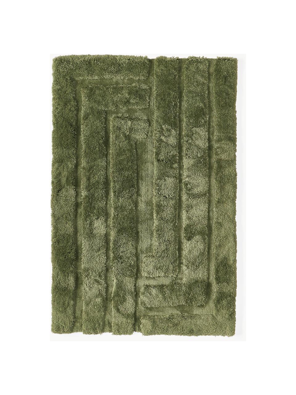 Tappeto soffice a pelo lungo con motivo in rilievo Genève, Retro: 55% poliestere, 45% coton, Verde scuro, Larg. 80 x Lung. 150 cm (taglia XS)
