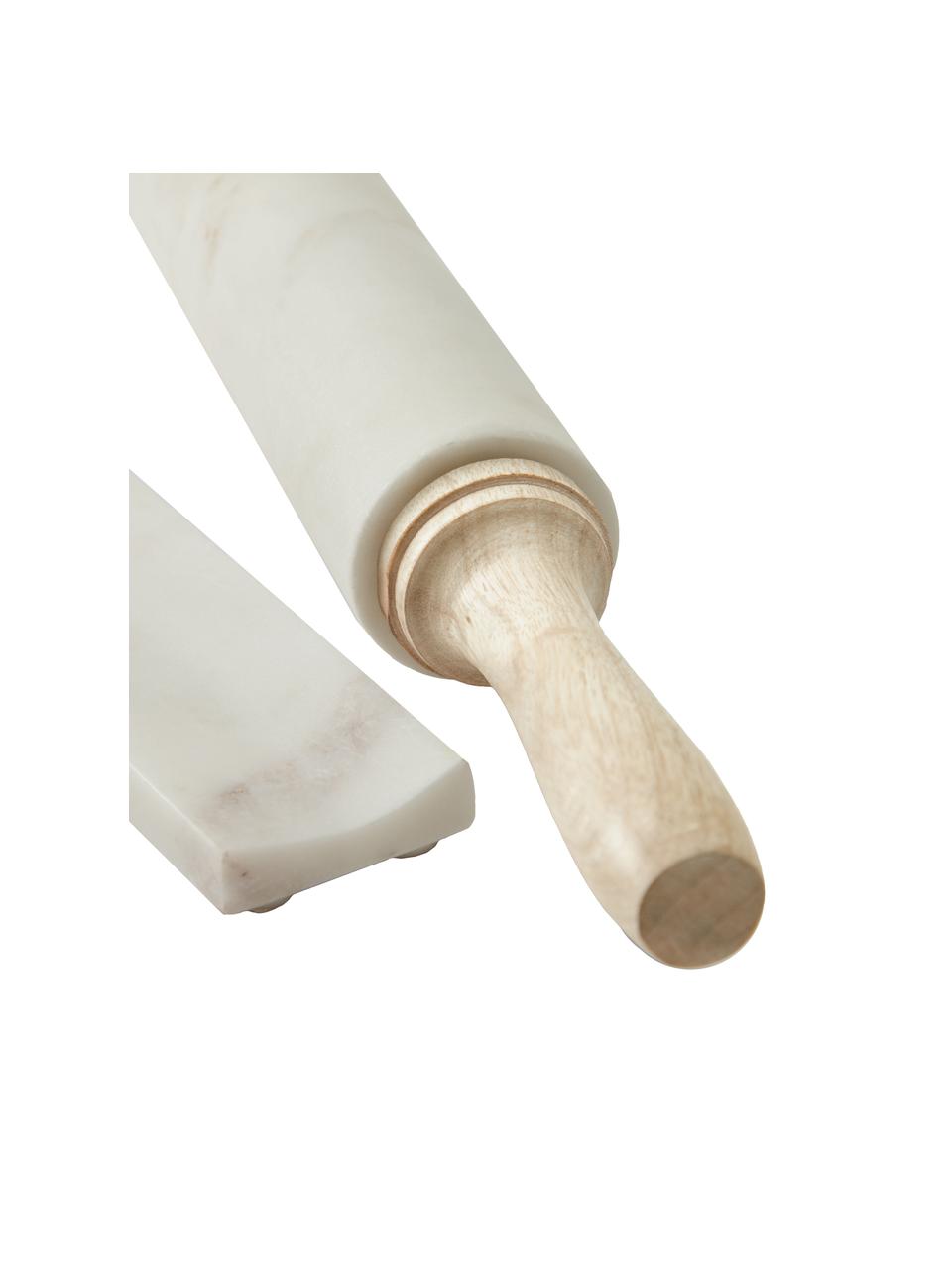 Marmor-Nudelholz mit Auflage Aimil, Griffe: Holz, Weiß, marmoriert, Holz, Ø 7 x L 41 cm
