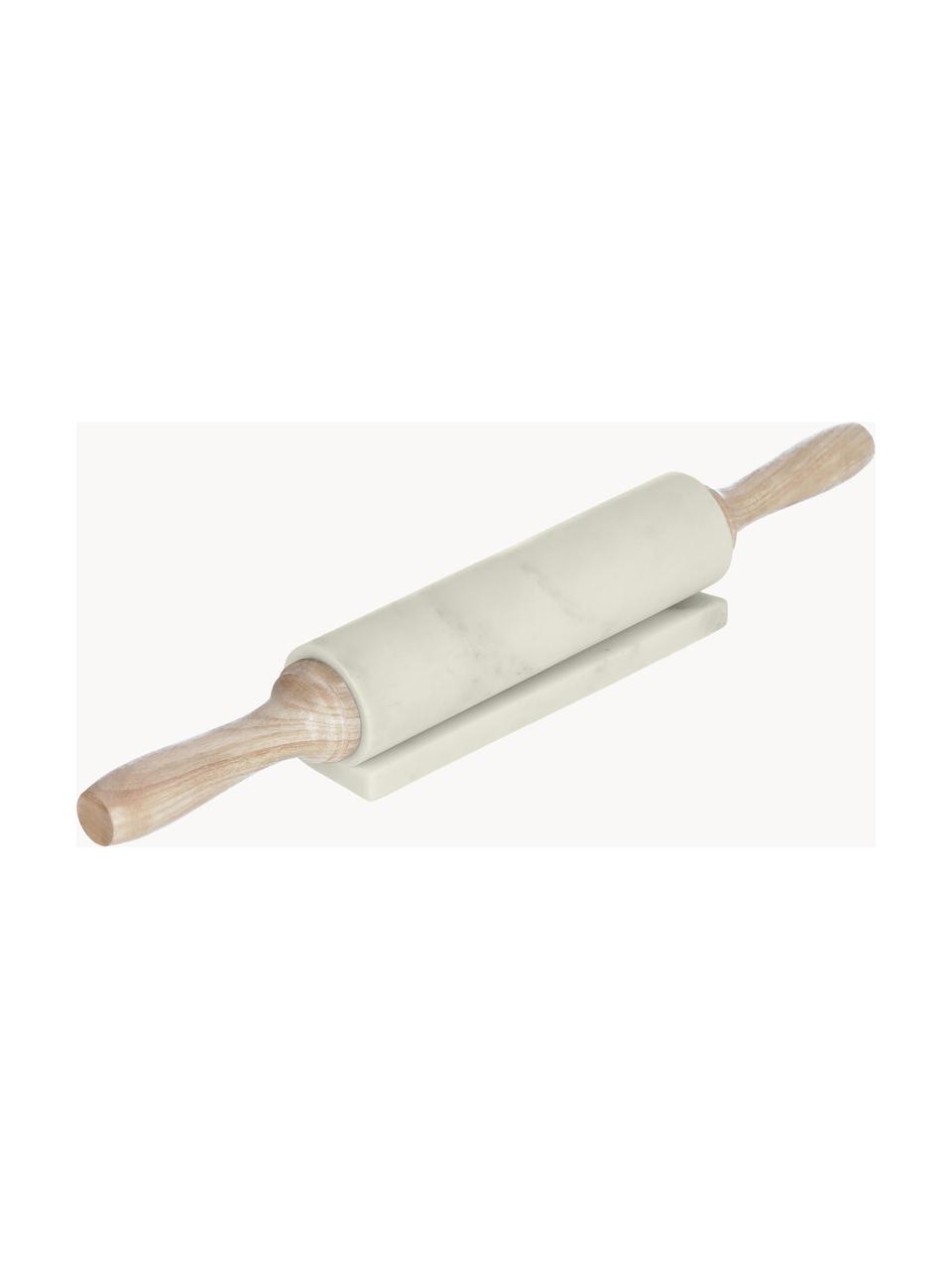 Set mattarello in marmo con supporto Aimil 2 pz, Bianco marmorizzato, legno chiaro, Ø 7 x Lung. 41 cm