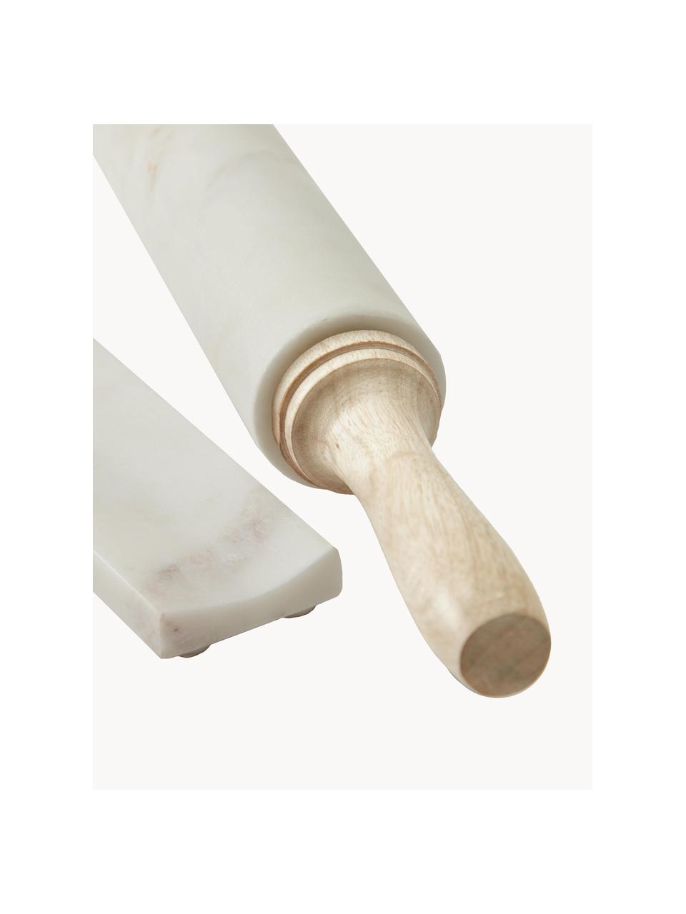 Wałek z marmuru Aimil, Biały, marmurowy, jasne drewno naturalne, Ø 7 x D 41 cm