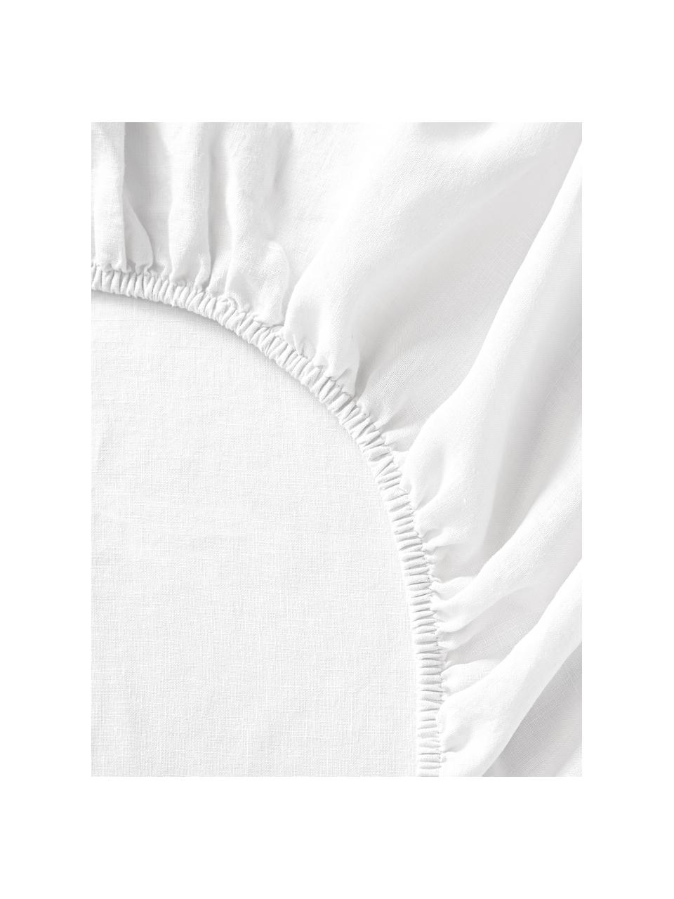 Lenzuolo con angoli topper in lino lavato Airy, Bianco, Larg. 90 x Lung. 200 cm, Alt. 15 cm