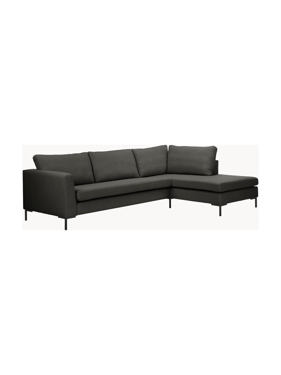 Sofa narożna Luna, Tapicerka: 100% poliester z certyfik, Stelaż: lite drewno bukowe, sklej, Nogi: metal galwanizowany, Antracytowa tkanina, S 280 x G 184 cm, prawostronna