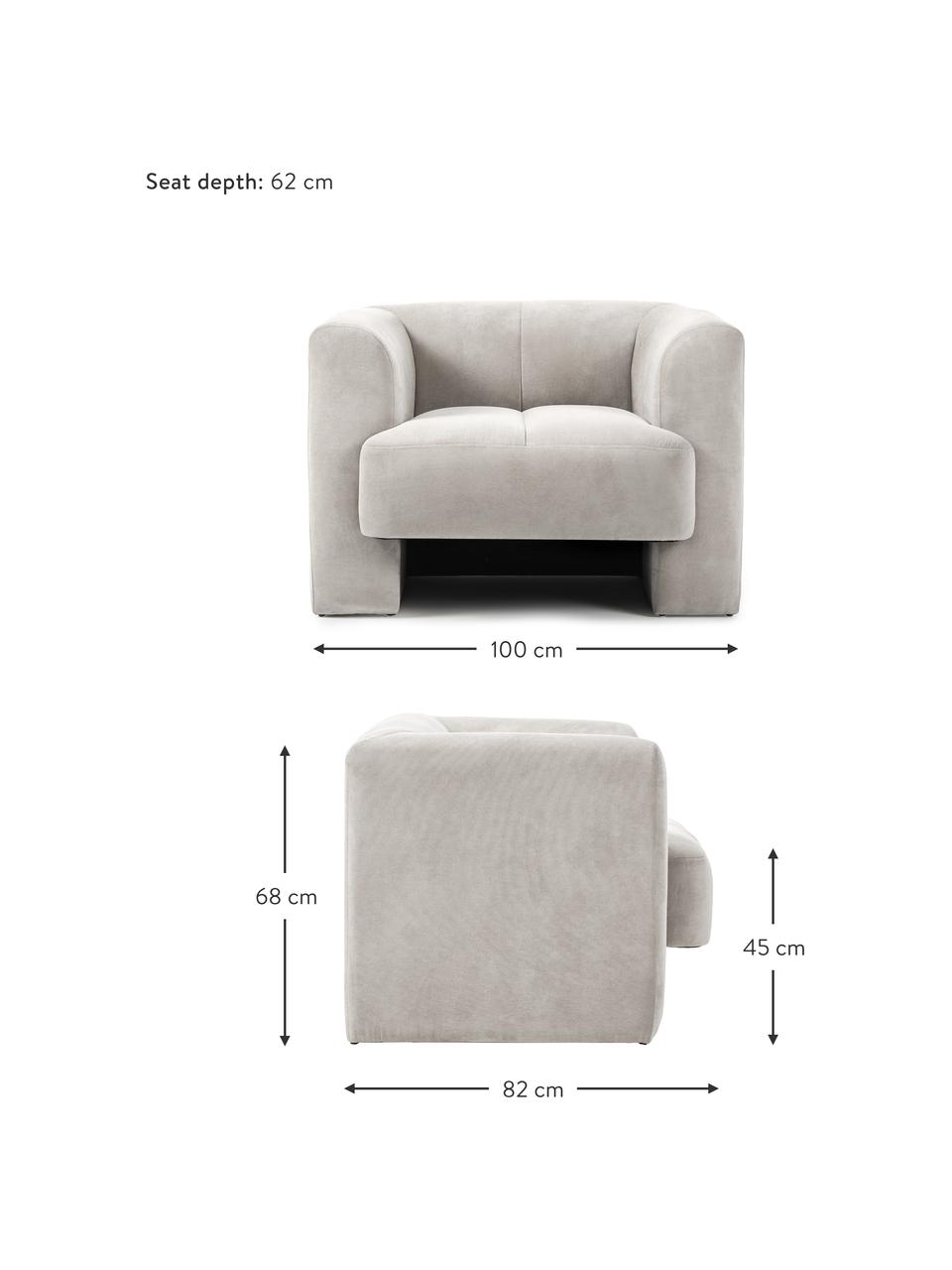 Sessel Bobi, Bezug: 88 % Polyester, 12 % Nylo, Gestell: Massives Kiefernholz, Webstoff Hellgrau, B 100 x T 82 cm