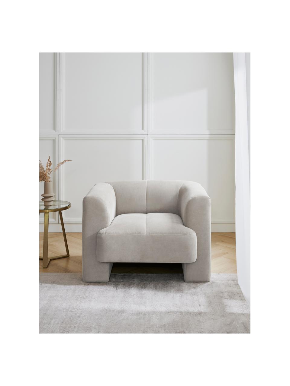 Poltrona Bobi, Rivestimento: 88% poliestere, 12% nylon, Struttura: legno di pino massiccio, Tessuto grigio chiaro, Larg. 100 x Prof. 82 cm