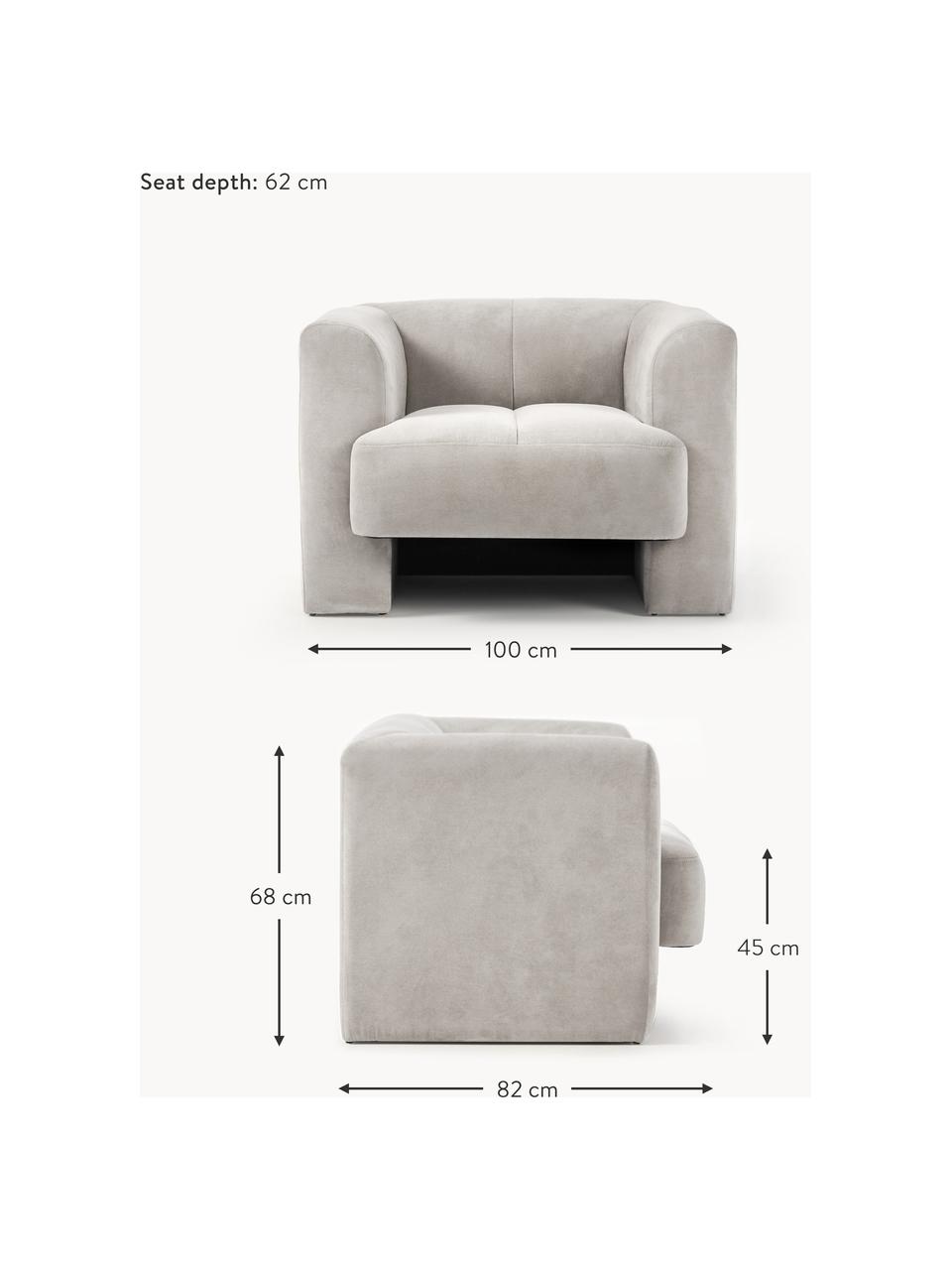 Sillón Bobi, Tapizado: 88% poliéster, 12% nylon , Estructura: madera de pino maciza, Tejido gris claro, An 100 x F 82 cm