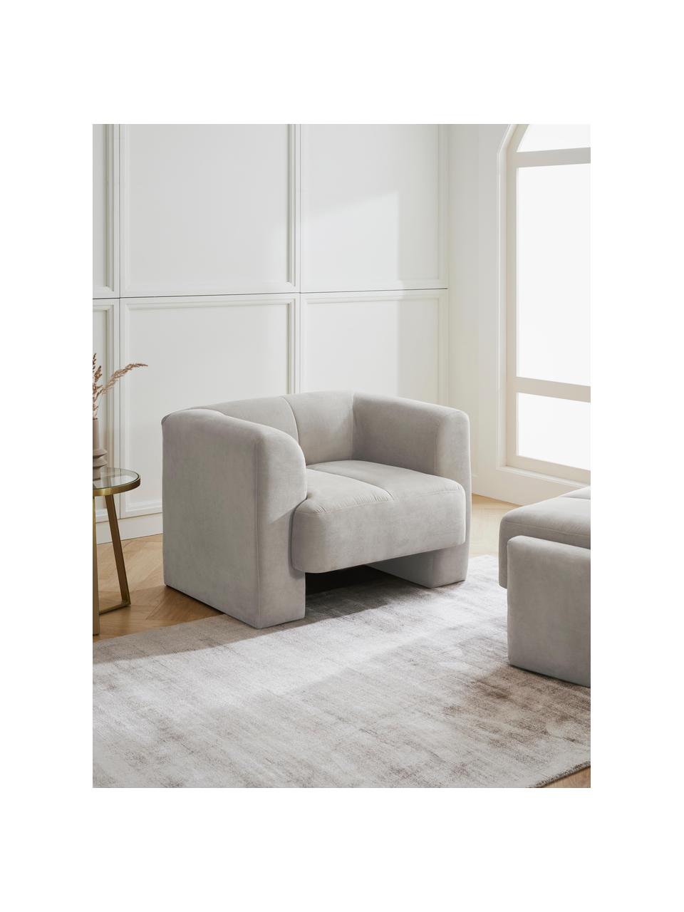 Fauteuil Bobi, Bekleding: 88% polyester, 12% nylon , Frame: massief grenenhout Dit pr, Geweven stof lichtgrijs, B 100 x D 82 cm