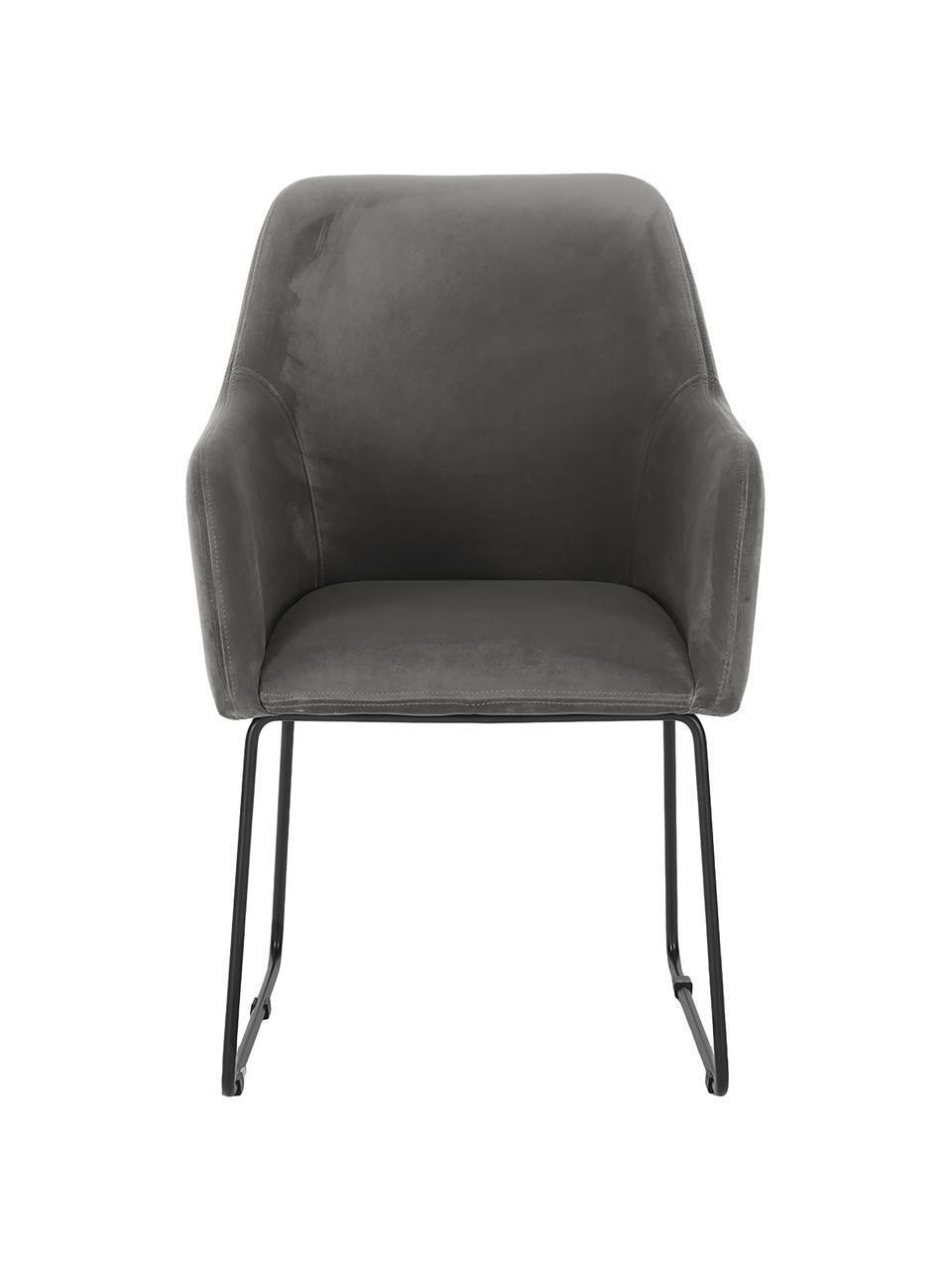 Chaise à accoudoirs en velours Isla, Velours gris pierre, noir, larg. 58 x prof. 62 cm