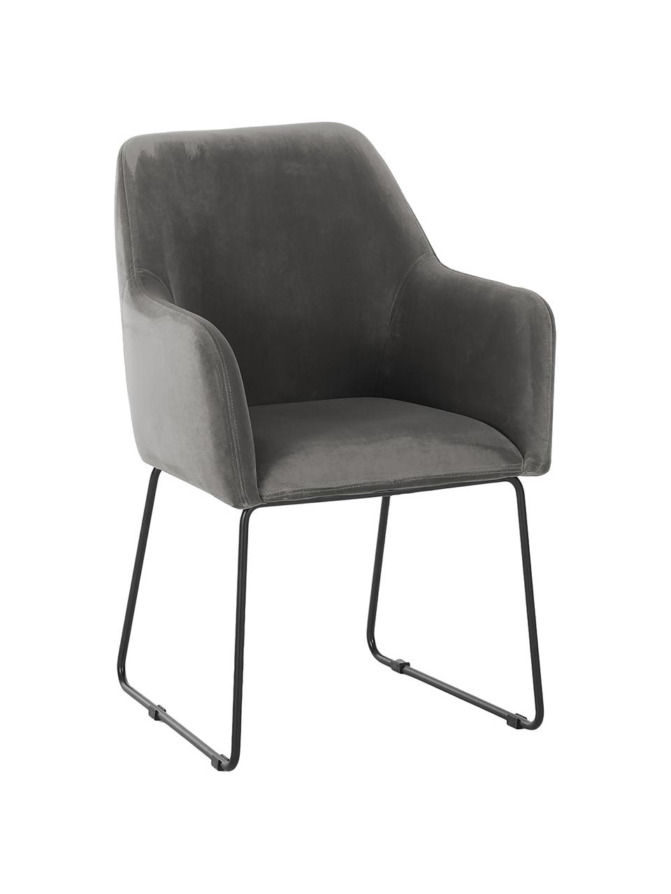 Silla con reposabrazos de terciopelo Isla, Tapizado: terciopelo (poliéster) Al, Patas: metal recubierto, Terciopelo gris, negro, An 58 x F 62 cm