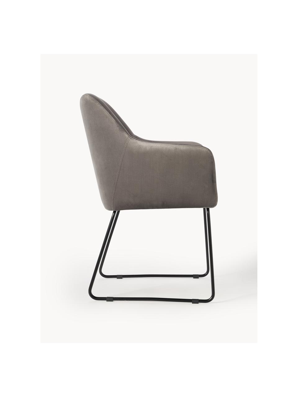 Silla con reposabrazos de terciopelo Isla, Tapizado: terciopelo (100% poliéste, Patas: metal recubierto, Terciopelo gris oscuro, negro, An 58 x F 62 cm