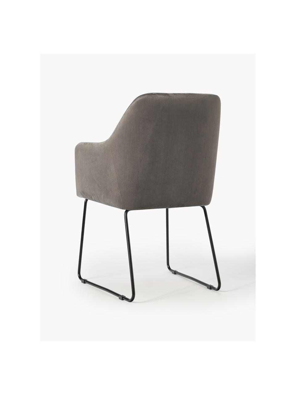 Silla con reposabrazos de terciopelo Isla, Tapizado: terciopelo (100% poliéste, Patas: metal recubierto, Terciopelo gris oscuro, negro, An 58 x F 62 cm