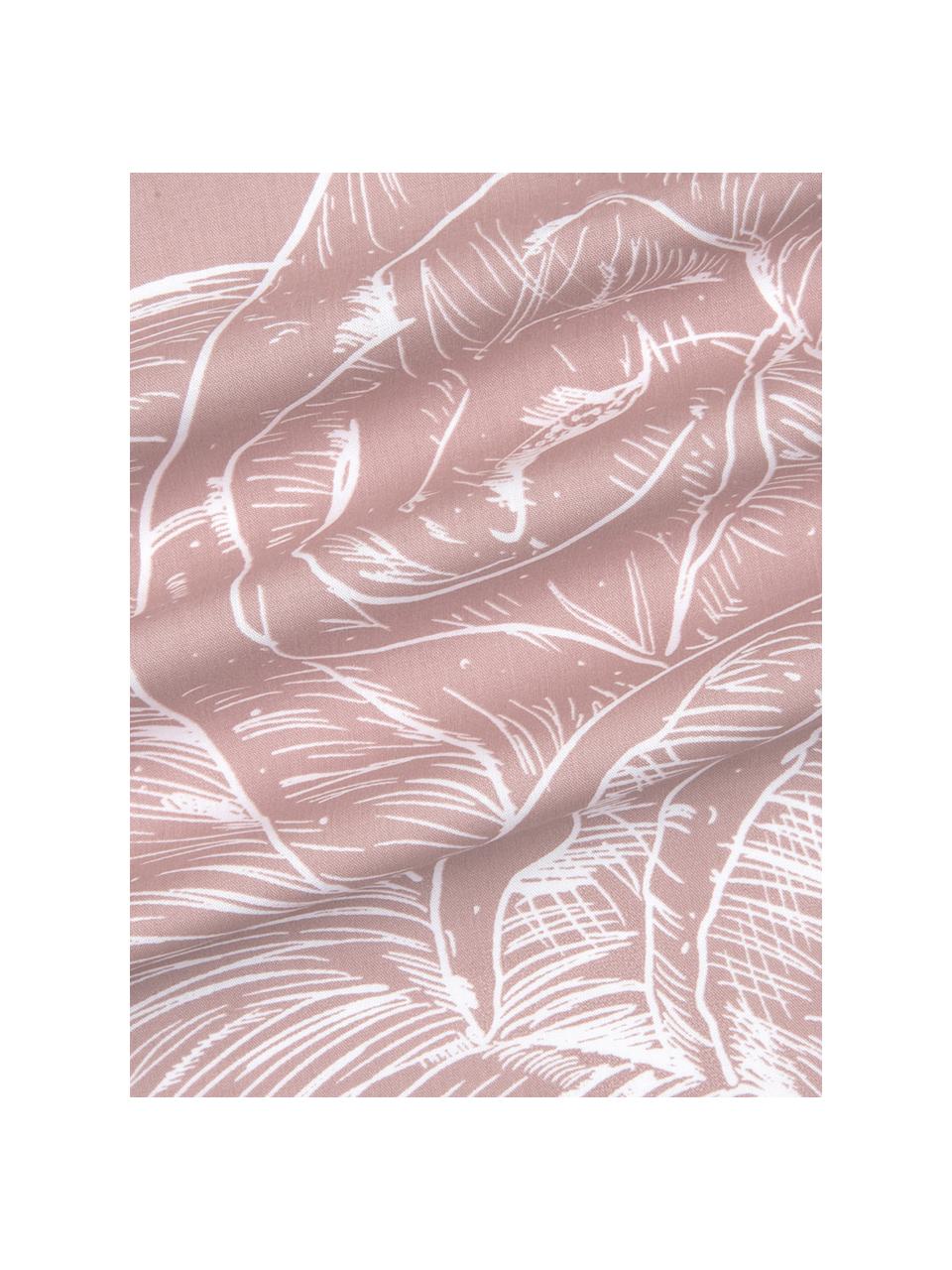 Baumwollperkal-Bettwäsche Keno mit Blumenprint, Webart: Perkal Fadendichte 180 TC, Altrosa, Weiß, 135 x 200 cm + 1 Kissen 80 x 80 cm