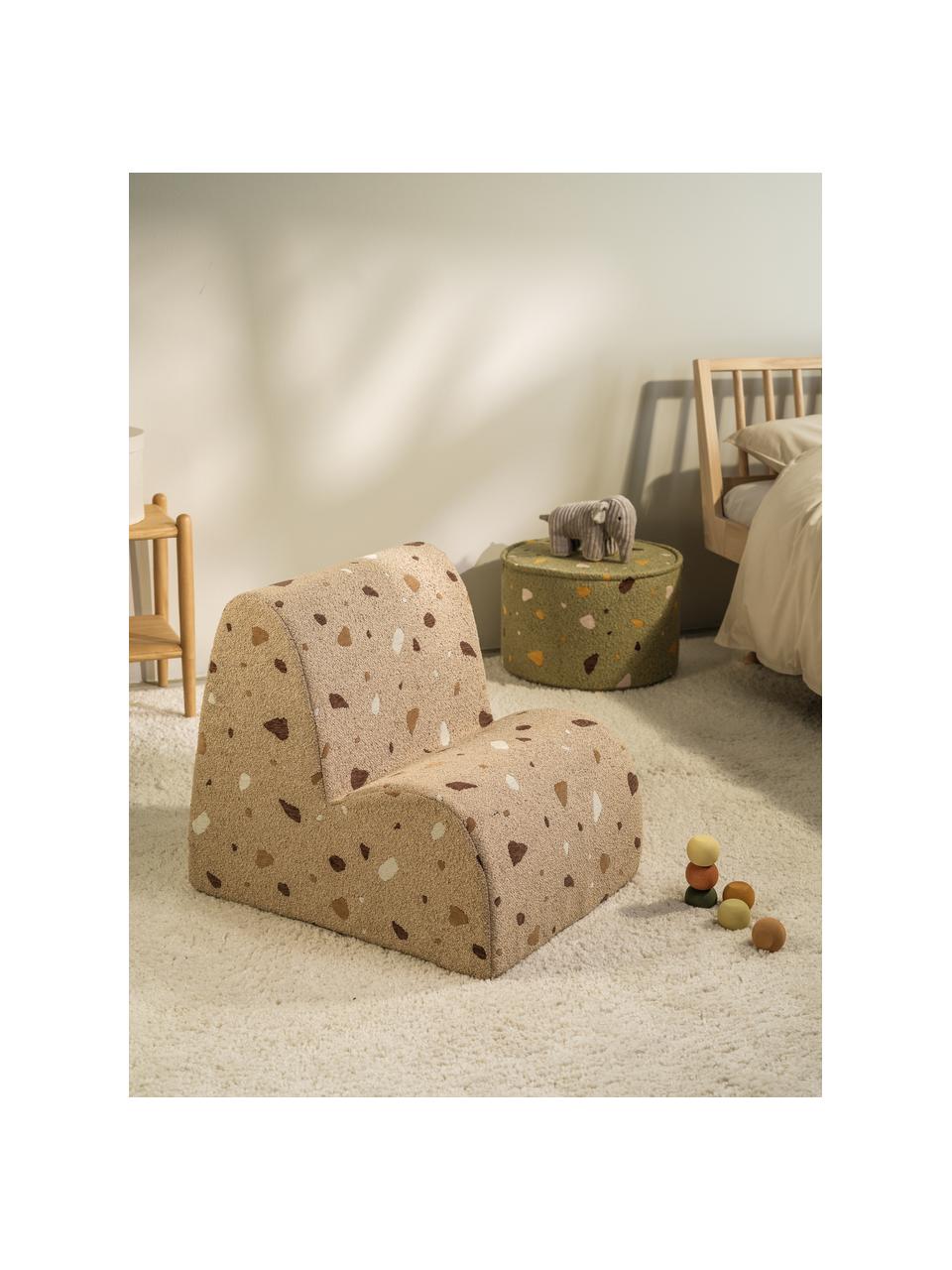 Handgefertigter Bouclé-Kindersessel Cloud, Bouclé Beige, Terrazzo-Optik, B 50 x T 60 cm