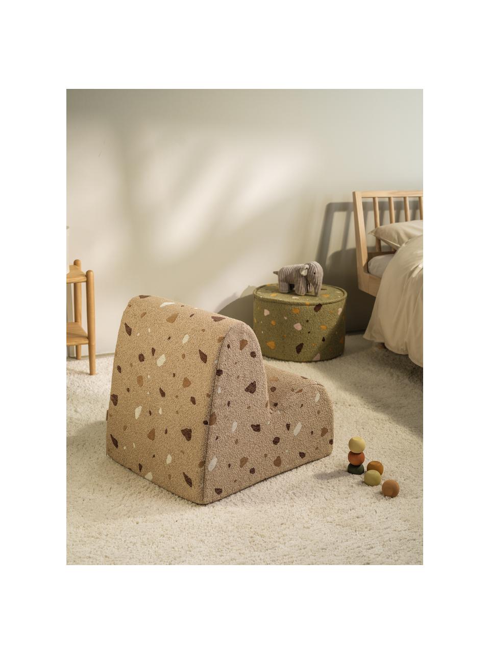 Handgefertigter Bouclé-Kindersessel Cloud, Bouclé Beige, Terrazzo-Optik, B 50 x T 60 cm