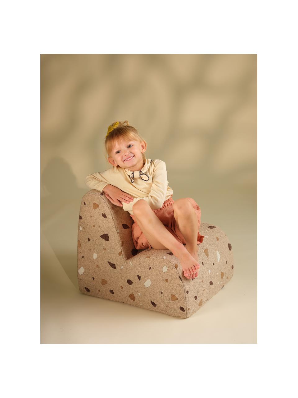 Handgefertigter Bouclé-Kindersessel Cloud, Bouclé Beige, Terrazzo-Optik, B 50 x T 60 cm