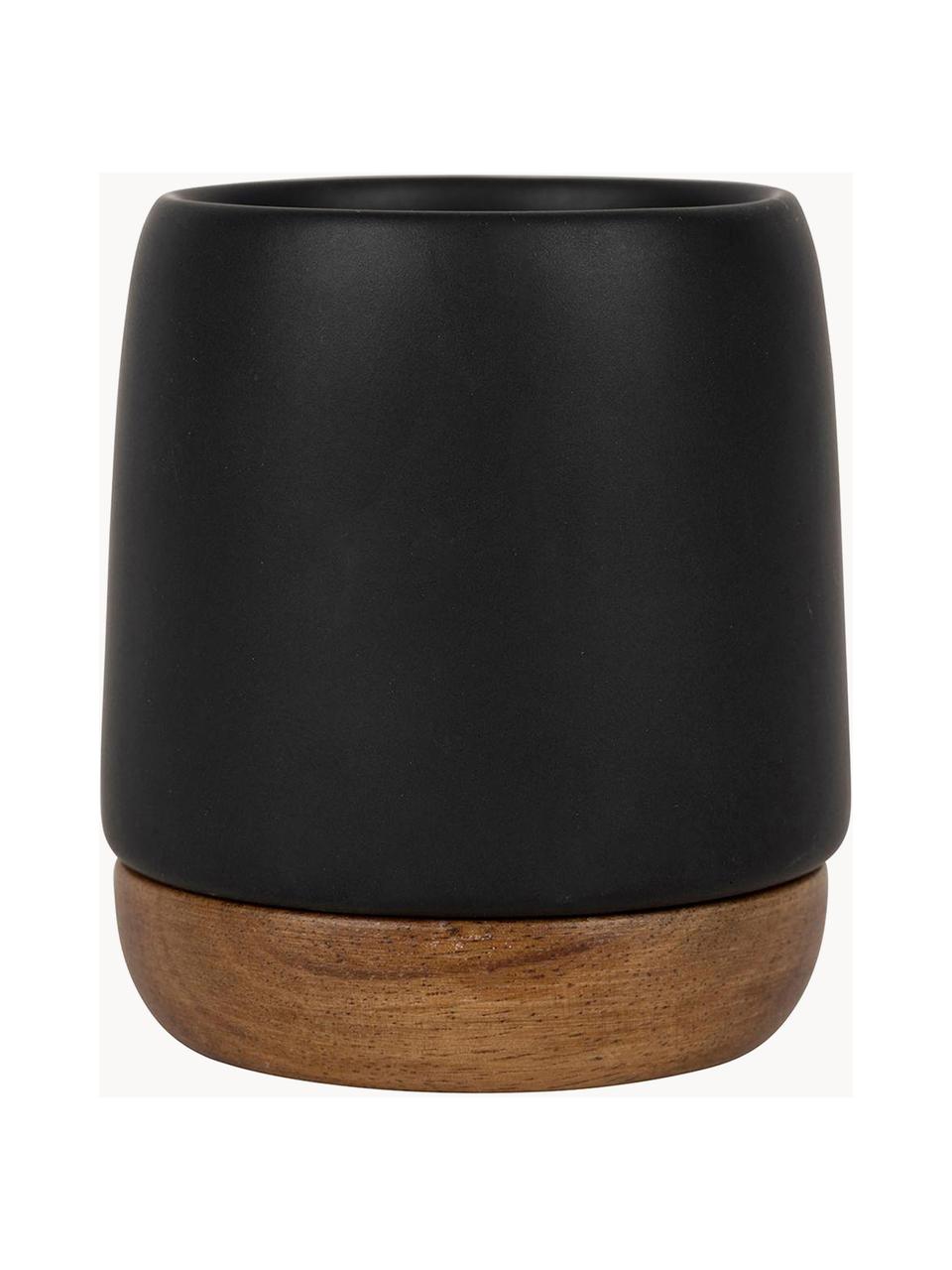 Mugs avec sous-verres en bois d'acacia Nordika, 2 pièces, Noir, mat, foncé bois, Ø 6 x haut. 8 cm, 100 ml