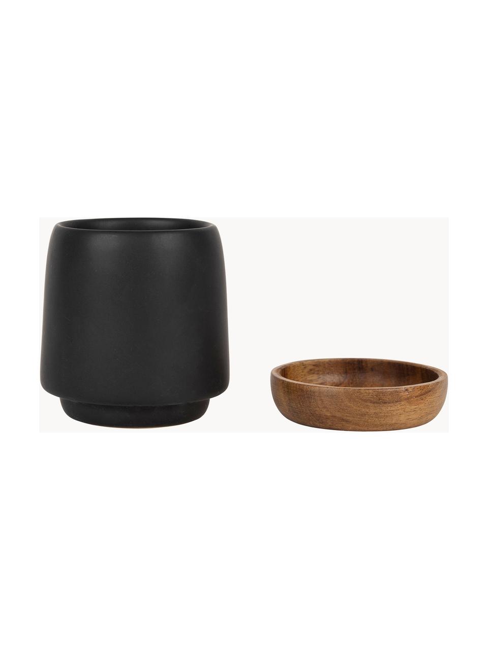 Tazas pequeñas con posavaso de madera de acacia Nordika, 2 uds., Negro mate, madera oscura, Ø 6 x Al 8 cm, 100 ml