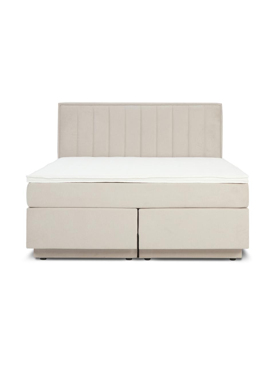 Letto boxspring con contenitore Livia, Materasso: nucleo a 5 zone di molle , Piedini: plastica, Tessuto color crema, Larg. 160 x Lung. 200 cm, grado di durezza 2