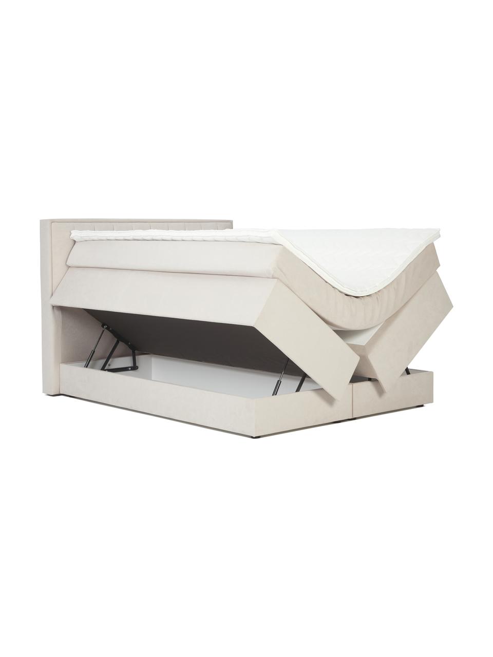 Boxspringbett Livia mit Stauraum, Matratze: 5-Zonen-Taschenfederkern, Füße: Kunststoff, Webstoff Cremefarben, B 160 x L 200 cm, Härtegrad H3
