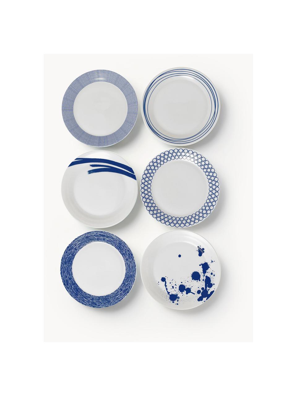 Sada mělkých porcelánových talířů Pacific Blue, 6 dílů, Porcelán, Bílá, tmavě modrá, Ø 29 cm